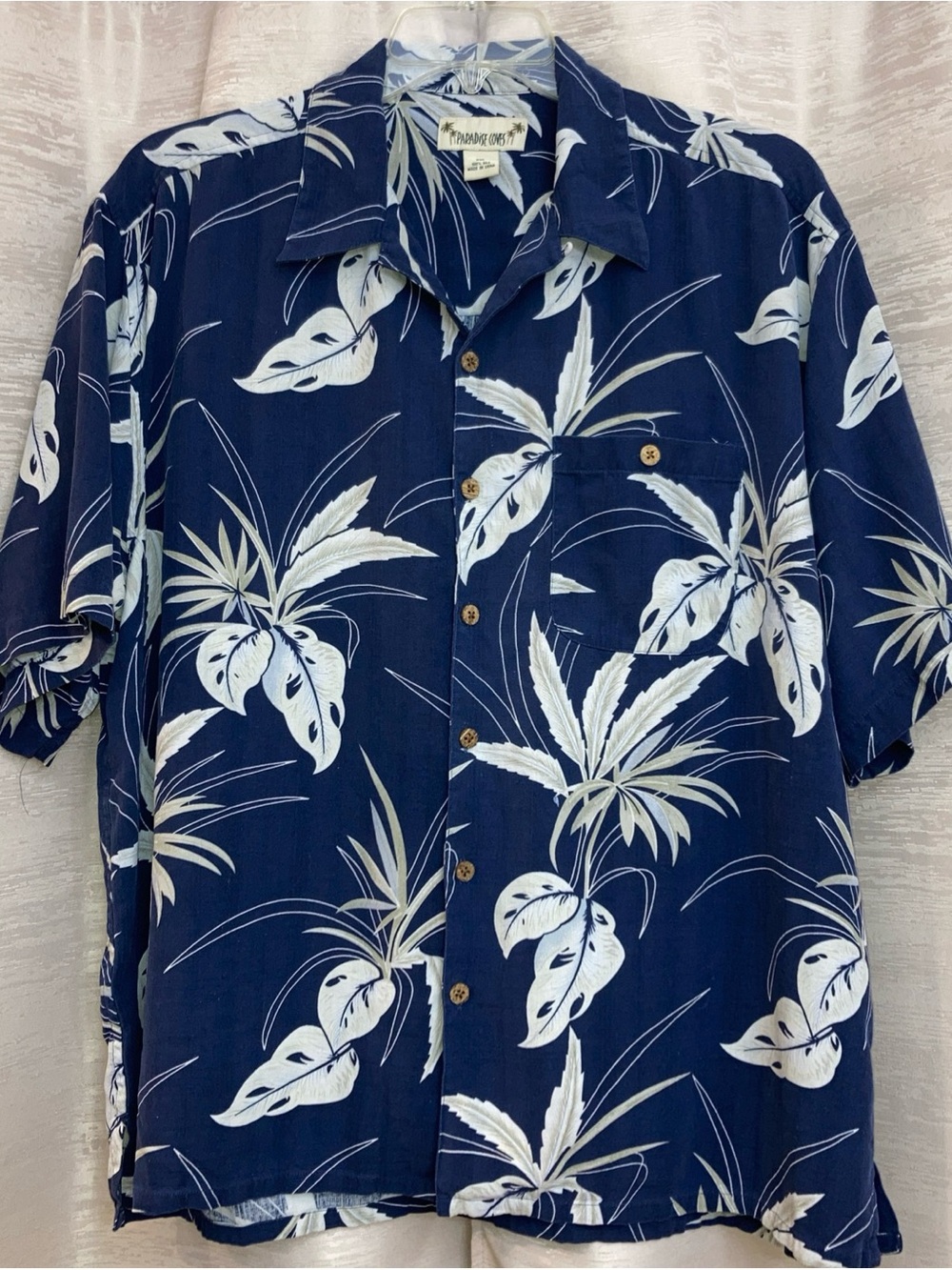 Paradise Cove Hawaiian Tropical Print Short Sleeve Shirt - Navy and Gray XXL